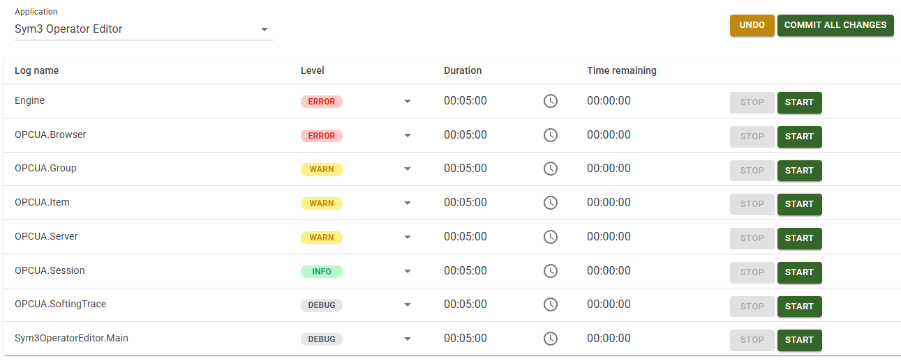 Log Configuration interface